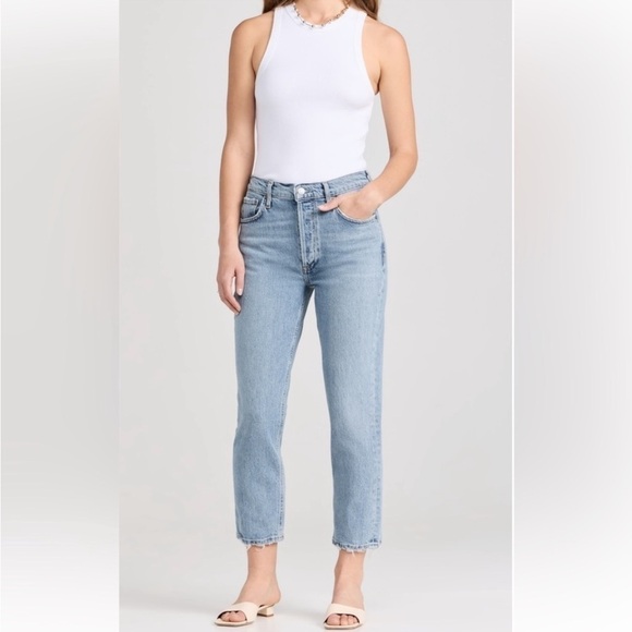 Agolde Denim - AGOLDE Riley Crop: High Rise Straight Crop Stretch Jeans 28